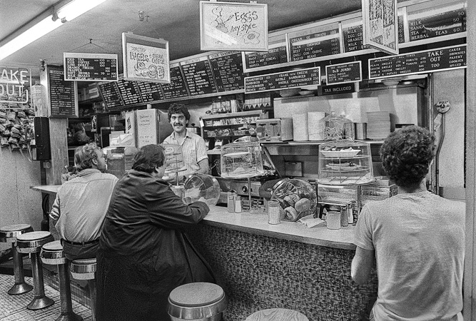 The interior of the Tasty Sandwich Shop in Harvard Square in the mid 1980s.
