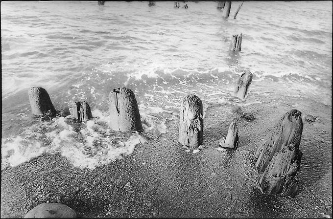 Des vestiges des jetées des pêcheurs sur la plage au Cape Cod.
