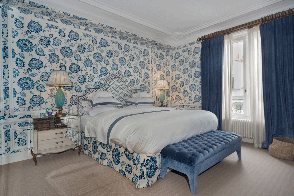 The bedroom of an apartment on rue de Villersexel in the 7th arrondissement of Paris.