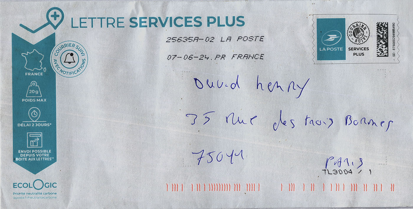 L’enveloppe dans laquelle était envoyé un chèque louche de 1.1000€.