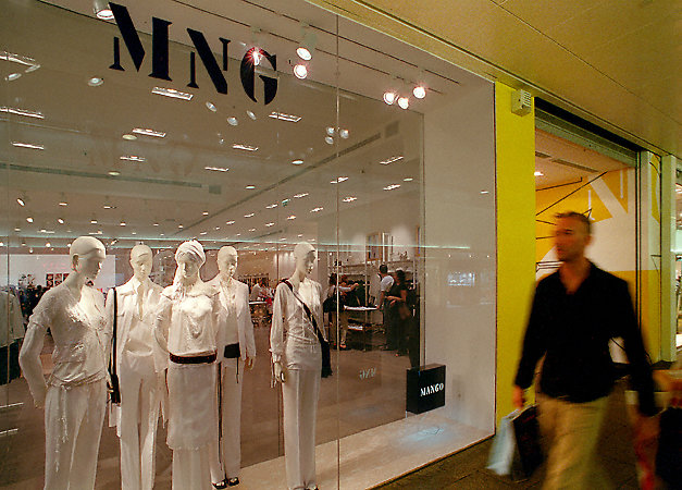 The outside and window of the Mango clothing shop inside the Les Halles shopping mall.